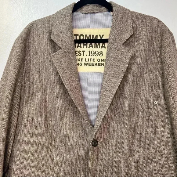Tommy Bahama Brown Wool‎ Blend Herringbone Tweed Blazer Elbow Patches Sz L - Picture 3 of 16